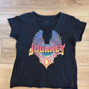 Journey Band Tee Women Medium Black V Neck Wings Graphic Rock Shirt